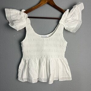 Sofie the Label Smocked Peplum Cottagecore Summer Tank‎ Top Ruffle SL White Sz S
